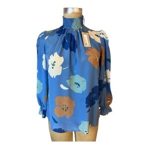 Tucker NWT Silk Stella Cornflower Poppies Floral  Blouse